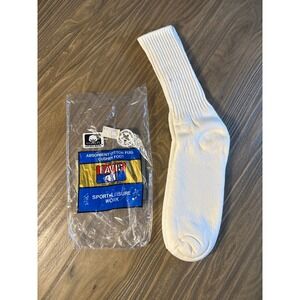 Vintage NOS Davis 4D Crew Socks Mens White Sport Work Cushion Made in USA 1 Pair